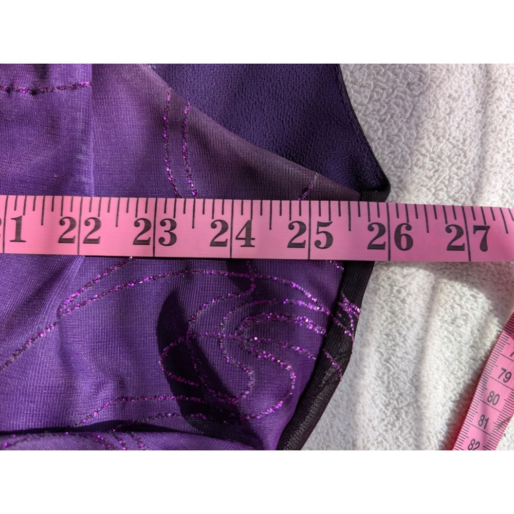 C.O.C. Purple Glitter Swirl Sheer Overlay Cape Blouse Top Made in USA Large - Picture 5 of 6
